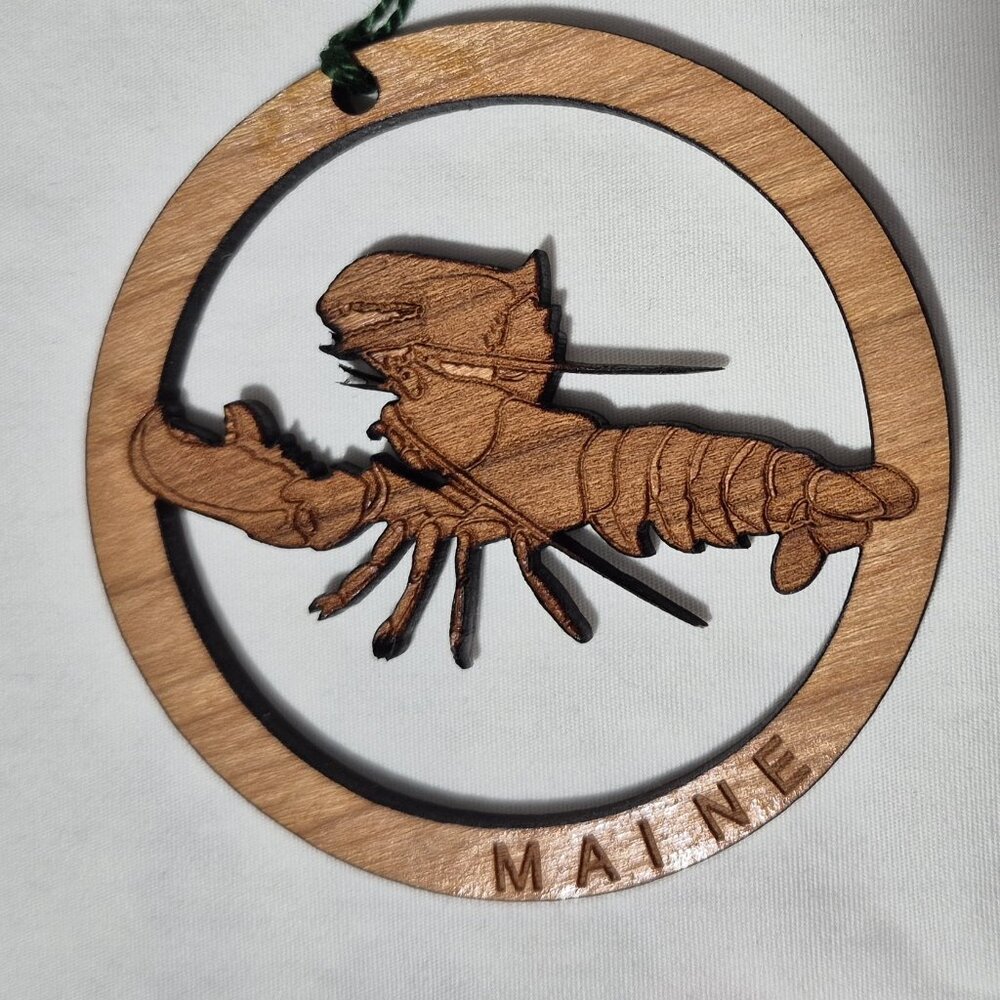 Made in Maine Laser cut wooden Lobster Christmas Ornament,